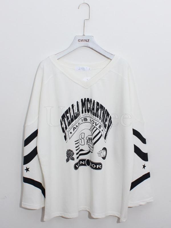 Loose Printed V-neck Sweatshirt