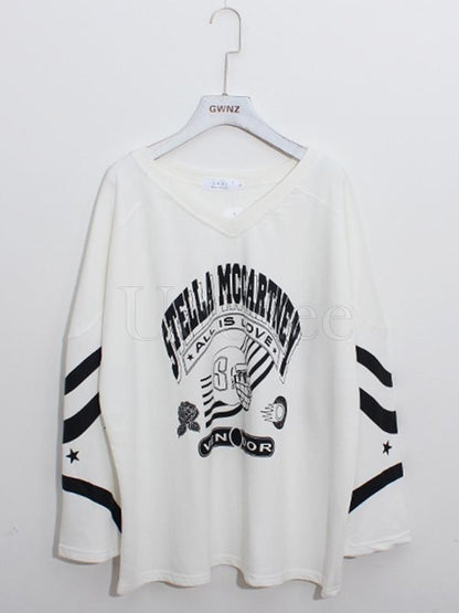 Loose Printed V-neck Sweatshirt