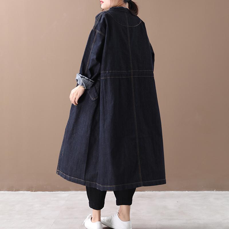 Buykud Spring Autumn Casual Solid Color Zipper Denim Coat