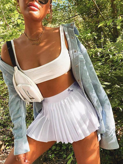Solid Color A-Line Pleated Skirts