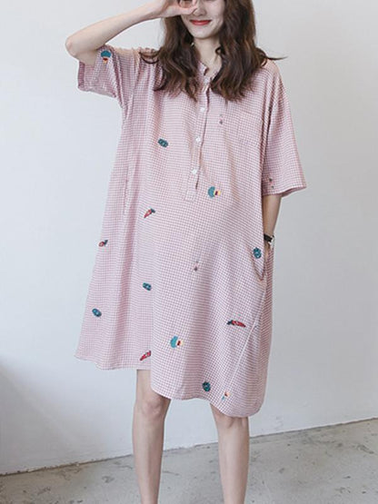 Maternity Printed Stand Collar Short Sleeves Midi Dress