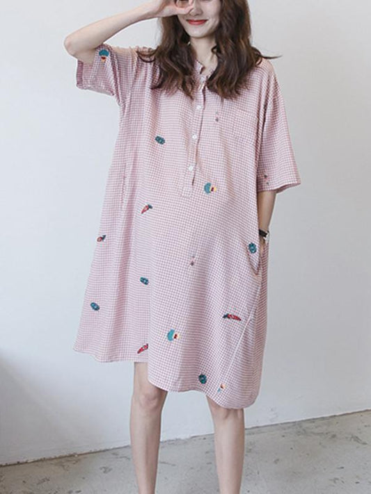 Maternity Printed Stand Collar Short Sleeves Midi Dress