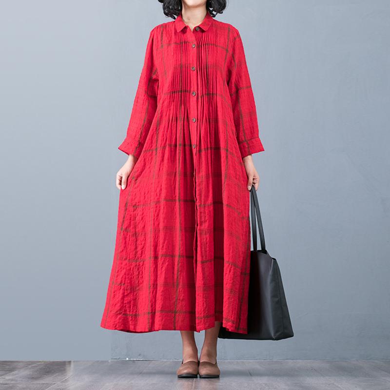 Buykud Plaid Folded Single Breasted Loose Coat