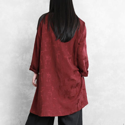 Buykud Simple Loose Irregular Hem Jacquard Shirt