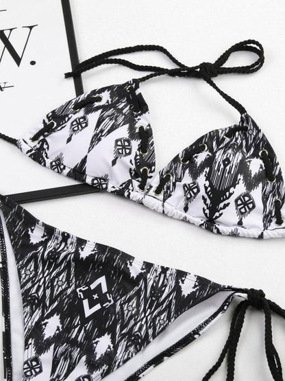 Tie Printed Lace-up Bikini Set