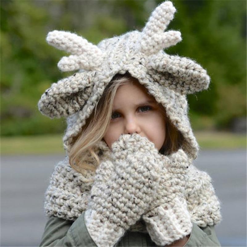 Children Knitted Wool Hat and Gloves Two Pieces Set