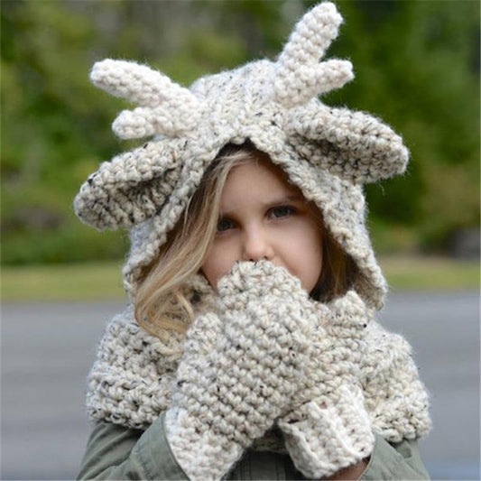 Children Knitted Wool Hat and Gloves Two Pieces Set