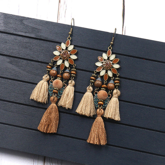 Bohemian fashion flower tassel earrings