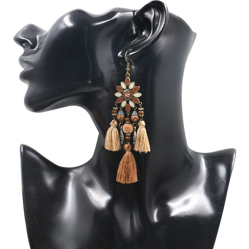Bohemian fashion flower tassel earrings