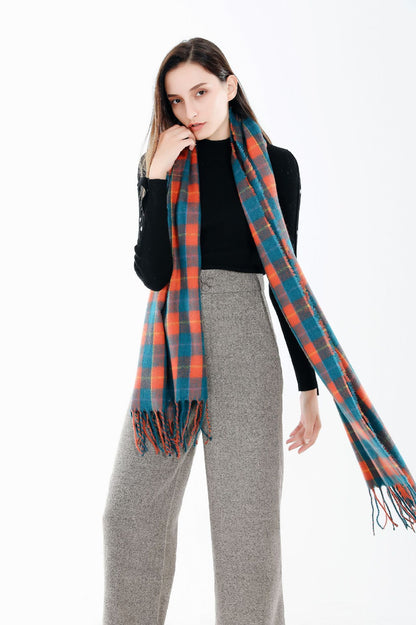 Couple thick warm wool cashmere plaid shawl scarf