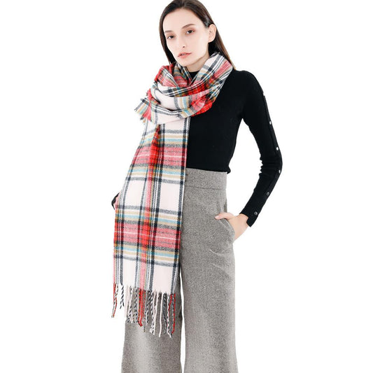 Couple thick warm wool cashmere plaid shawl scarf