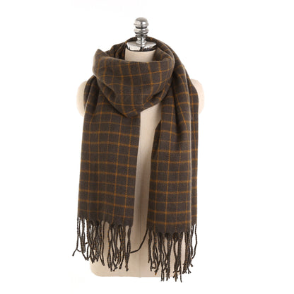 Couple thick warm wool cashmere plaid shawl scarf