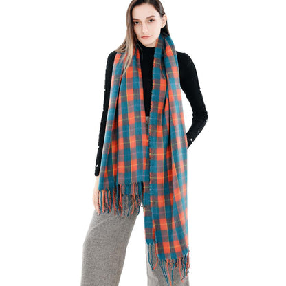 Couple thick warm wool cashmere plaid shawl scarf