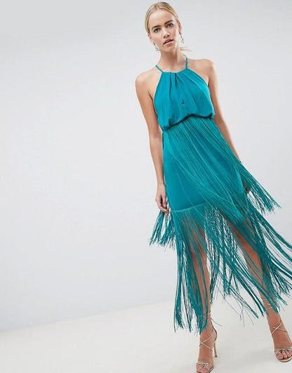 Zipper Backless Tassel Ethnic Style Clothing Dress