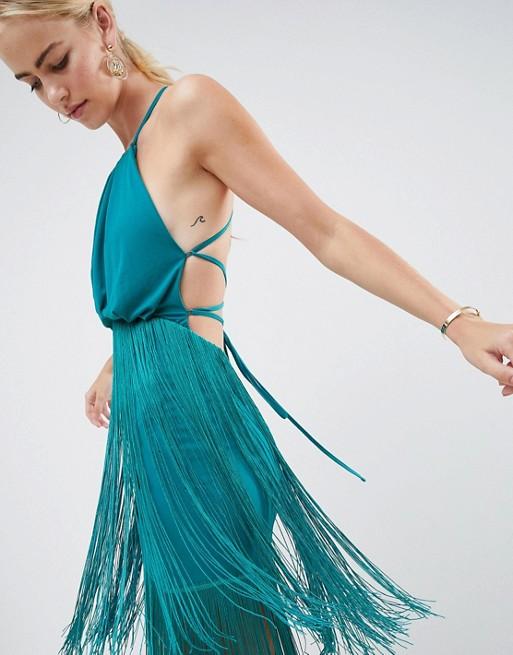 Zipper Backless Tassel Ethnic Style Clothing Dress