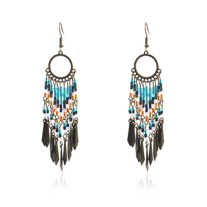 Fashion Round Cutout Creative Beizhu Tassel Bohemian Earrings