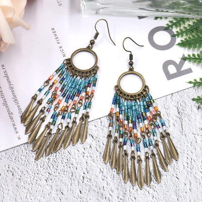 Fashion Round Cutout Creative Beizhu Tassel Bohemian Earrings