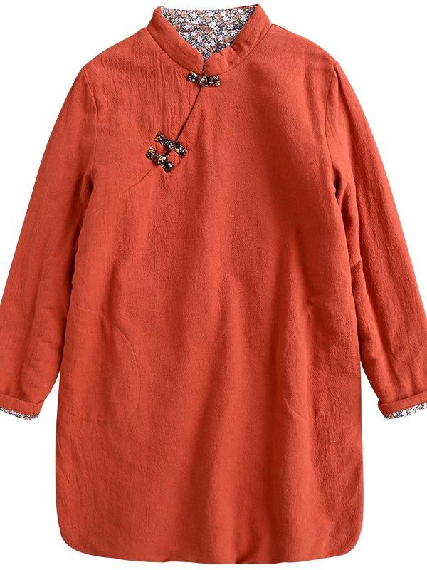 Vintage Slanting Buckle Long Cotton Coat