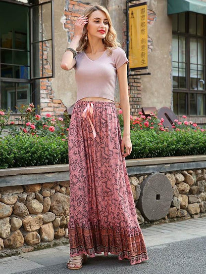 Falbala Printed Elasticity Waist Skirts Bottom