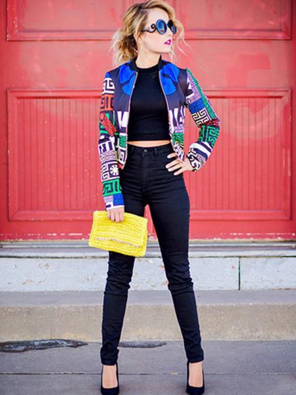 Splicing Color Geometric Print Short Jacket