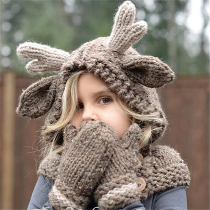 Children Knitted Wool Hat and Gloves Two Pieces Set