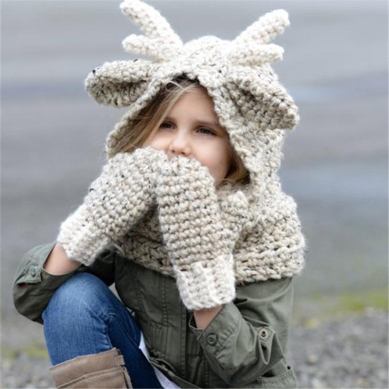 Children Knitted Wool Hat and Gloves Two Pieces Set