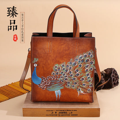 WOMEN GENUINE LEATHER VINTAGE TOTEM DESIGNER HANDBAG SHOULDER BAG