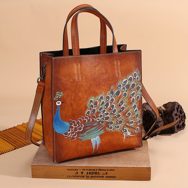WOMEN GENUINE LEATHER VINTAGE TOTEM DESIGNER HANDBAG SHOULDER BAG