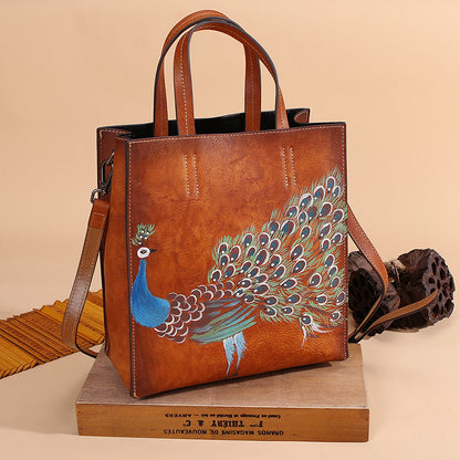 WOMEN GENUINE LEATHER VINTAGE TOTEM DESIGNER HANDBAG SHOULDER BAG