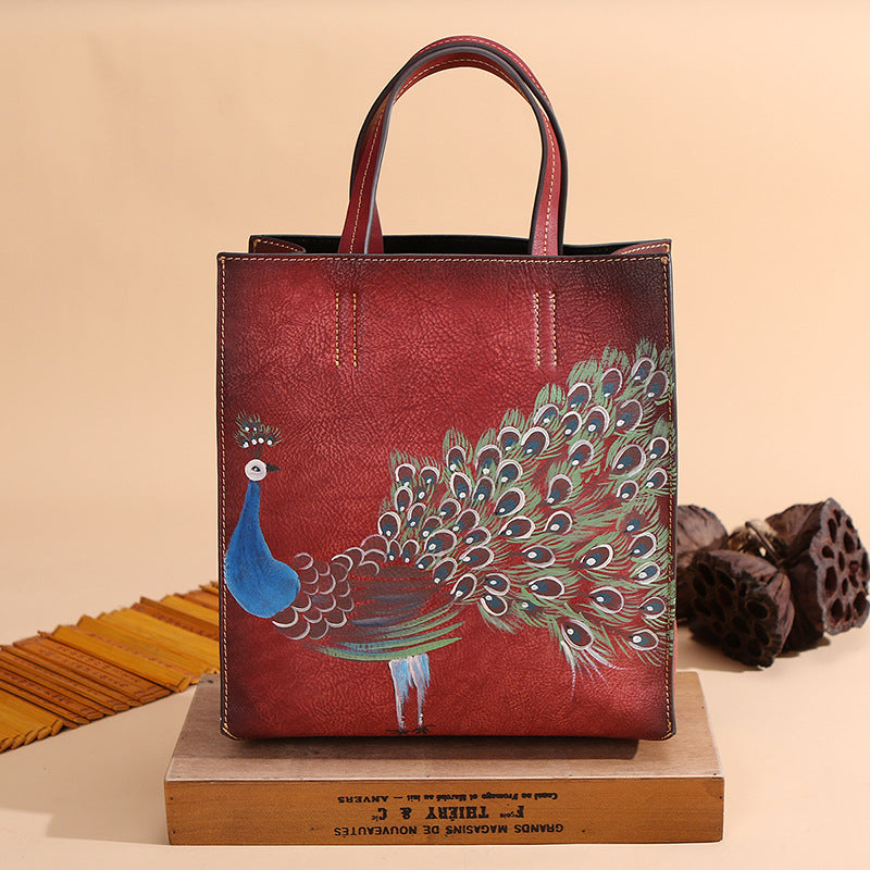 WOMEN GENUINE LEATHER VINTAGE TOTEM DESIGNER HANDBAG SHOULDER BAG