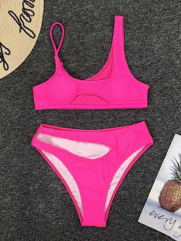 Sexy Irregular Backless Grid Split Type Bikini Swimsuit