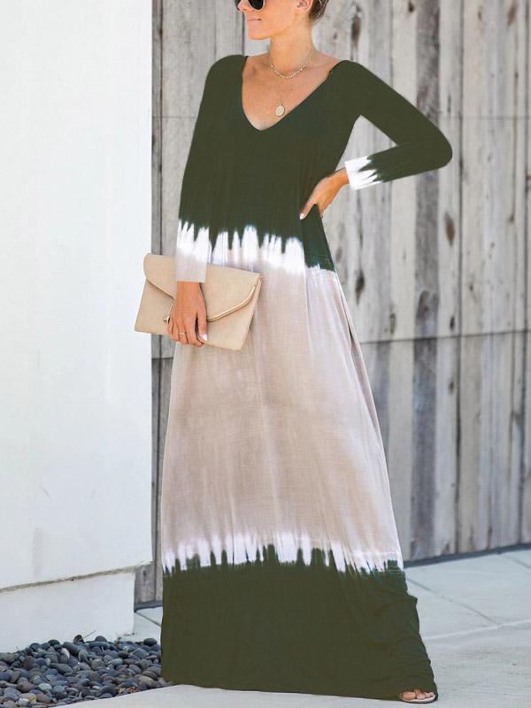 V-neck V-back Long Sleeves Maxi Dress