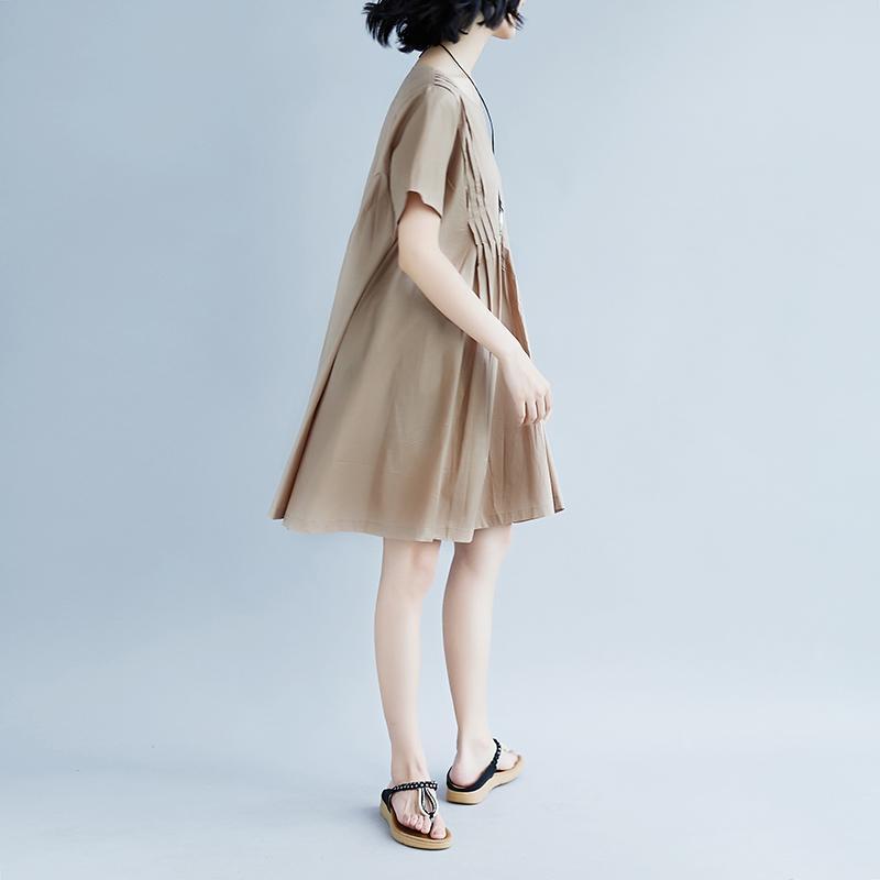 Casual Summer Short Sleeve Pockets Pleated Short Dress