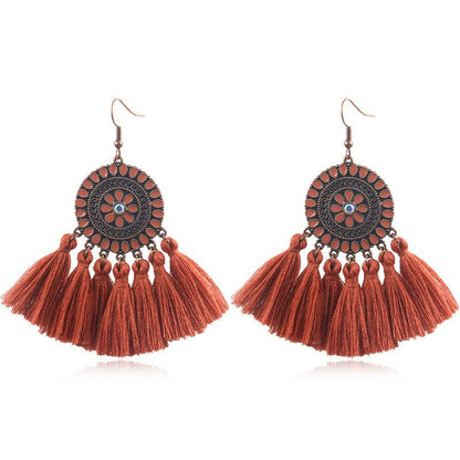 Fashion exaggerated tassel round bohemian vintage alloy earrings