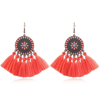 Fashion exaggerated tassel round bohemian vintage alloy earrings