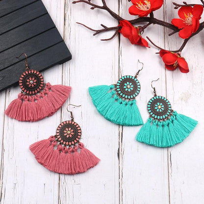 Fashion exaggerated tassel round bohemian vintage alloy earrings