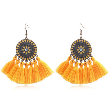 Fashion exaggerated tassel round bohemian vintage alloy earrings