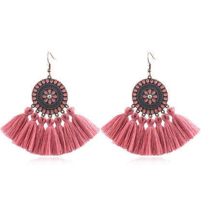 Fashion exaggerated tassel round bohemian vintage alloy earrings
