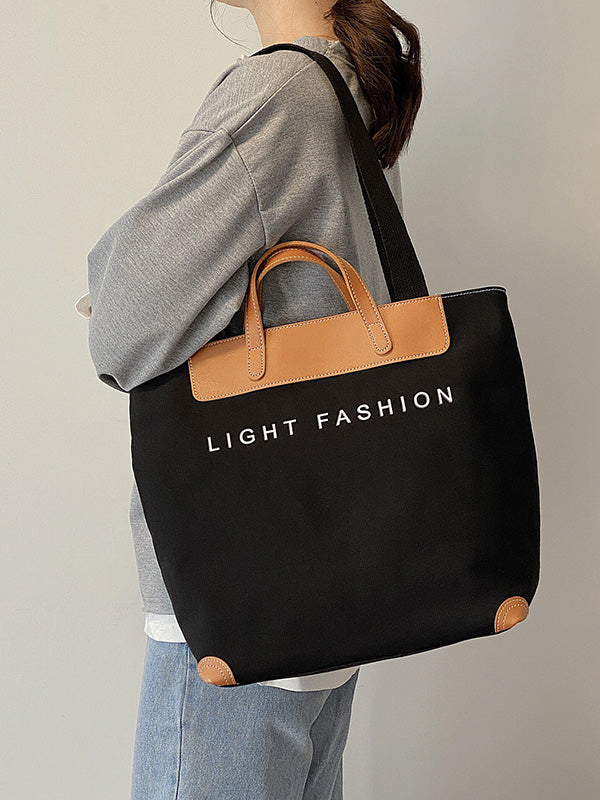 Casual Contrast Color Canvas Tote Bag