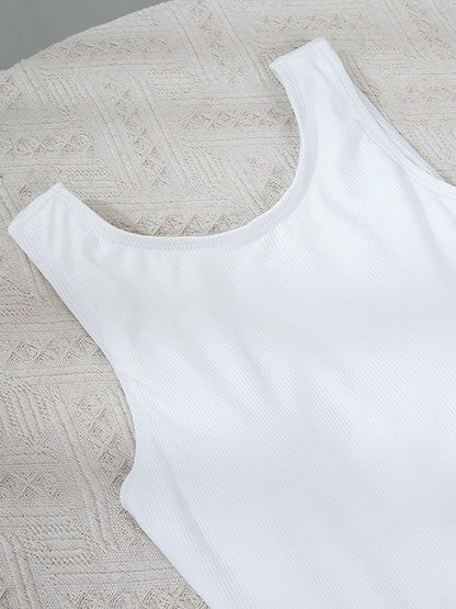 Solid Color Ribbed Simple Style One-Piece Swimwear