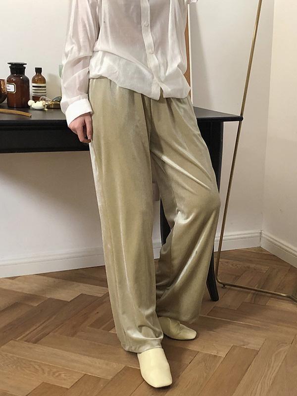 Velvet Wide-leg Loose Solid Empire Pants