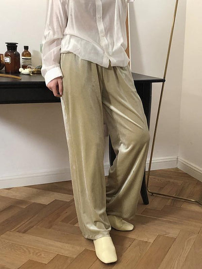 Velvet Wide-leg Loose Solid Empire Pants