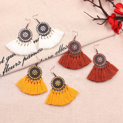 Fashion exaggerated tassel round bohemian vintage alloy earrings