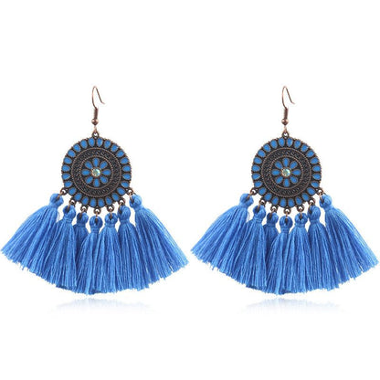 Fashion exaggerated tassel round bohemian vintage alloy earrings