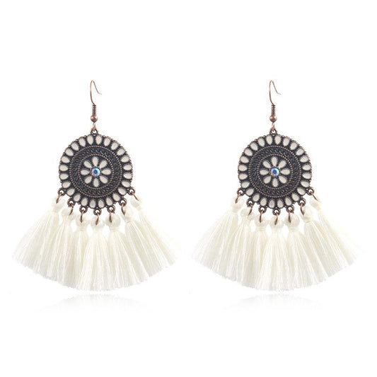 Fashion exaggerated tassel round bohemian vintage alloy earrings