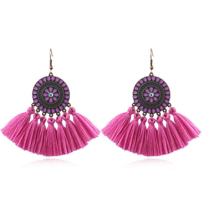 Fashion exaggerated tassel round bohemian vintage alloy earrings