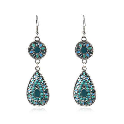 6 color Bohemian ethnic fashion drop-shaped alloy pendant earrings