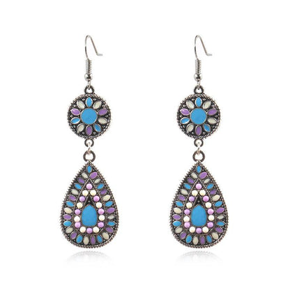 6 color Bohemian ethnic fashion drop-shaped alloy pendant earrings