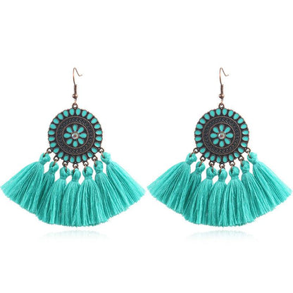 Fashion exaggerated tassel round bohemian vintage alloy earrings