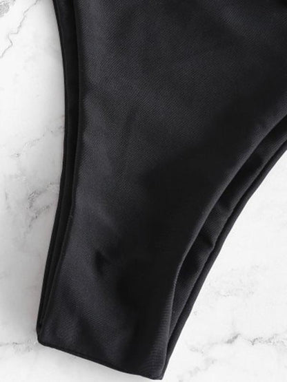 Buckle Plain Bandeau Bikini Swimsuit
